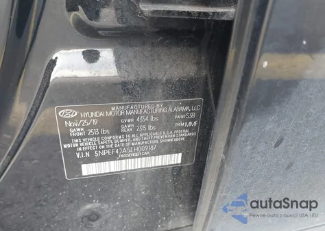 2020 Hyundai Sonata Sel z USA, uszkodzony, nr VIN 5NPEF4JA5LH009187